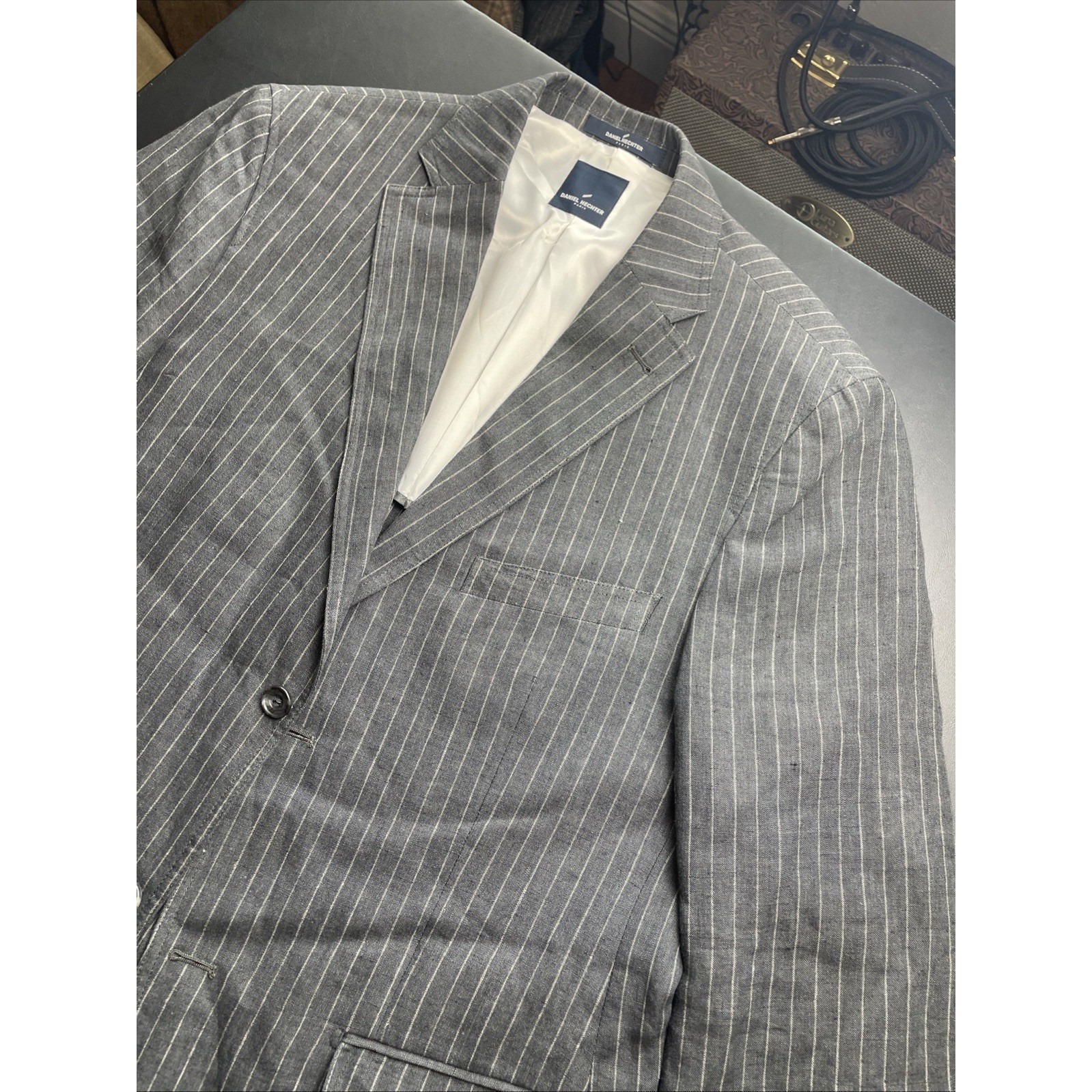 Daniel Hechter Paris 100% Linen Blazer, Gray Pinstripe Men's Us Size 42r Wow